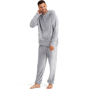 Snuggaroo Mens Soft Fleece Hooded Loungewear Set - XL / Grey