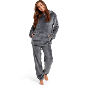 Snuggaroo Womens Soft Fleece Hooded Loungewear Set - L / Charcoal