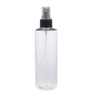 8 oz Clear PET Cylinder Round Bottle & Black Fine Mist Sprayer - PC8AB