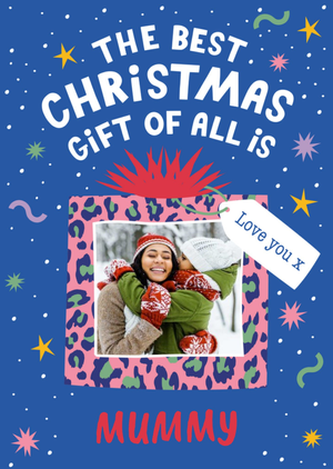 Illustration Of A Present With A Photo Frame Surrounded By Confetti Photo Upload Christmas Card