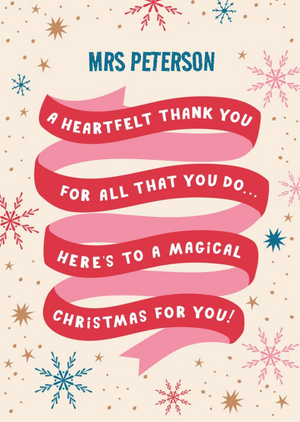 Poetry On A Red Ribbon Surrounded By Snowflakes And Stars Thank You Christmas Card