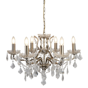8736-6AB Paris 6 Light Chandelier Clear Crystal Drops & Trim Antique Brass
