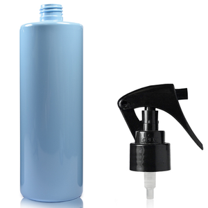 500ml Light Blue Plastic Bottle With Mini Trigger - Black