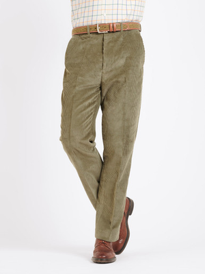 Loden Green Flat Front Corduroy Trousers