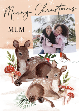 Adorable Illustration Of Two Dears Resting In Snow Photo Upload Christmas Card
