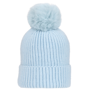 Super Soft Chunky Cashmere Mix Hat With Pom Pom In Ice Blue (one size)