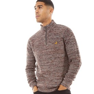 Brave Soul Mens Quarrie 1/4 Zip Funnel Neck Jumper Black/Brown/Ecru