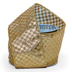 Glitter Mini Checker Pattern On Wired Ribbon, Gold Metallic, Gold, Roll 1 - 2-1/2" X 10 Yards, - Embellishments & Trims by Paper Mart