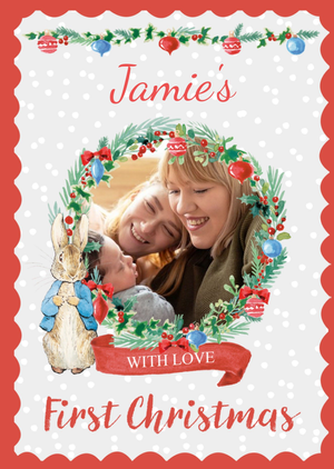 Beatrix Potter Peter Rabbit First Christmas Photo Upload Card