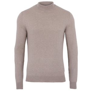 Mens Ultra Fine Cotton Mock Turtle Neck Spencer Jumper - Fawn (L)
