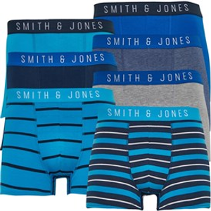 Smith And Jones Mens Coules Seven Pack Boxers Navy Marl/Bright Blue/Blue Stripe/Blue Stripe/Grey