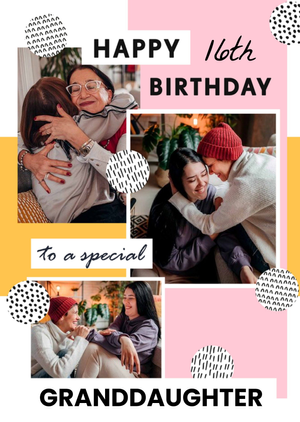 Three Photo Frames Surrounded By Geometric Shapes Photo Upload Birthday Card