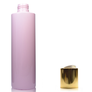 250ml Pink Plastic Bottle With Gold Disc Top Cap - White &amp; Gold
