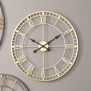 Albion Antique Gold Metal Round Skeleton Wall Clock