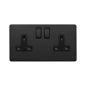 The Camden Collection Matt Black 13A 2 Gang Socket Double Pole Black Inserts