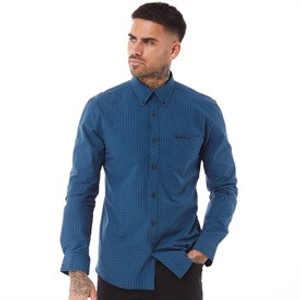 Ben Sherman Mens Long Sleeve Gingham Dark Blue