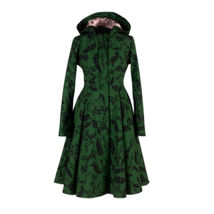 Dark Green Hooded Waterproof Coat For Women: Forest Flower (XS)