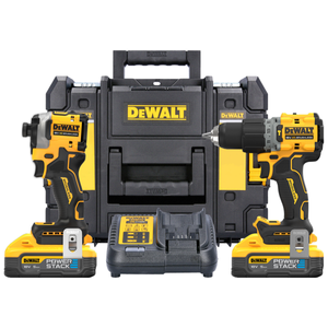 DeWalt DCK2050H2T 18V Cordless Brushless Combi Drill & Impact Driver Twin Pack With 2 x 5.0Ah Powerstack Batteries, Charger & Case