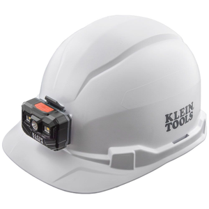 Klein Tools KLE-60107RL Class-E Non-Vented Hard Hat (White) with Rechargeable Headlamp