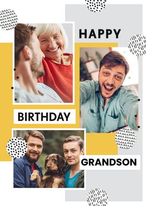 Geometric Shapes Three Photo Upload Grandson Birthday Card