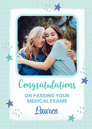 Photo Frame With Stars On A Blue Grid Background Exam Results Photo Upload Congratulations Card
