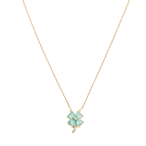 Four Leaf Clover Sterling Silver Necklace - Emerald Color - Gold (18")