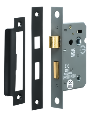 Bathroom Door Mortice Lock - UKCA/CE Certified - Fire Tested - 64mm - Matte Black - Security Solutions