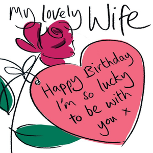 Moonpig Illustration Of A Red Rose And A Heart Shape Wife's Birthday Card