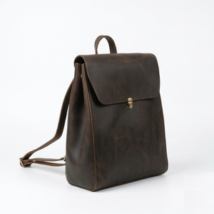 Handmade Worn Look Genuine Leather Slim Backpack - Worn Brown