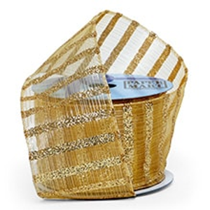Sparkling Stripes On Sheer Wired Ribbon, Gold Premium Glitter Bar, Roll 1 - 2-1/2" X 10 Yards, - Embellishments & Trims by Paper Mart