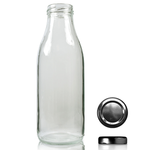 500ml Clear Glass Milk Bottle With Twist Off Cap - Black