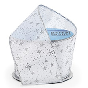 Satin Glitter Stars On Wired Ribbon, Silver/White, Roll 1 - 2-1/2" X 10 Yards, - Embellishments & Trims by Paper Mart