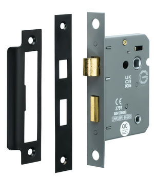 Bathroom Door Mortice Lock - UKCA/CE Certified - Fire Tested - 76mm - Matte Black - Security Solutions