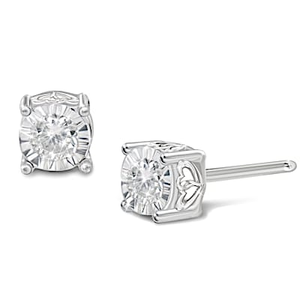 Diamond And Solid Sterling Silver Stud Earrings