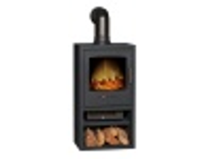 Adam Bergen XL Electric Stove in Charcoal Grey with Angled Stove Pipe in Black
