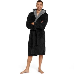 Snuggaroo Mens Soft Fleece Dressing Gown - XL / Black/Grey