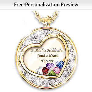 Birthstone Mother Holds Child's Heart Personalized Necklace
