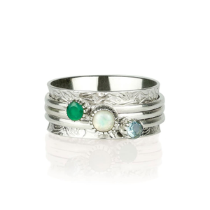 Pure Soul Silver Spinning Ring - Green Onyx, Opal And Swiss Blue Topaz (S (UK))