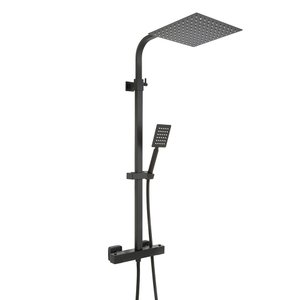 Milano Arvel - Modern Thermostatic Bar Shower Valve with Square Shower Head and Hand Shower - Black