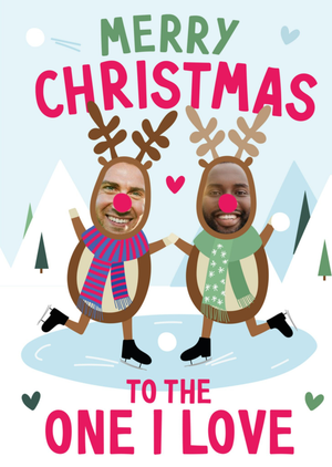 Reindeer Photo Upload Faces One I Love Christmas Card