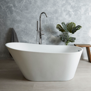 Milano Overton - White Modern Freestanding Slipper Bath - 1500mm x 750mm - with Chrome Overflow