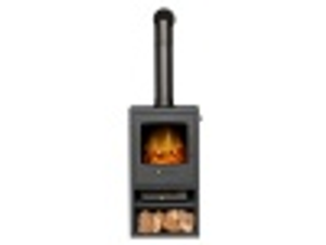 Adam Bergen XL Electric Stove in Charcoal Grey with Tall Angled Stove Pipe in Black