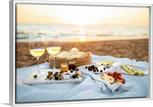 Beautiful Served Picnic At Seaside On Sunset