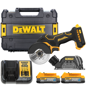 DeWalt DCS438E2T 18V Cordless Brushless 75mm Powerstack Cut off Saw With 2 x Batteries, Charger & Case