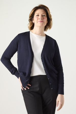 Premier Women's Button V Neck Cardigan, Navy