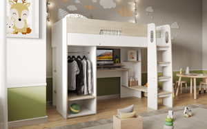 Flair Coco Gaming High Sleeper with Desk and Wardrobe Oak & White