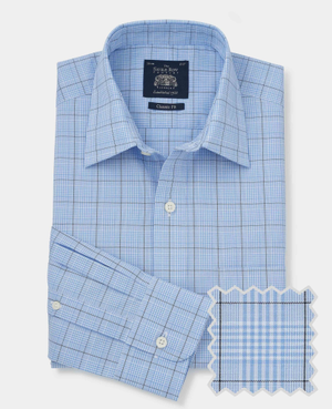 Blue Navy Prince Of Wales Check Classic Fit Formal Shirt - Single Cuff [RTC]