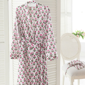 Hand Blocked Kimono Pink Flower