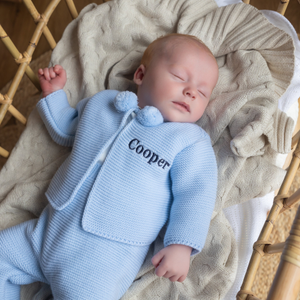 Blue Knitted Pom 2 Piece Outfit