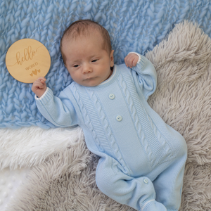Millie & Ralph Blue Cable Button Onesie